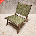 Handmade Woven Leather Accent Chair, Walnut Wood Boho Lounge Seating, Mid-Century Modern Indoor Chair, Organic Textured Living Room Seat