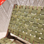 Handmade Woven Leather Accent Chair, Walnut Wood Boho Lounge Seating, Mid-Century Modern Indoor Chair, Organic Textured Living Room Seat