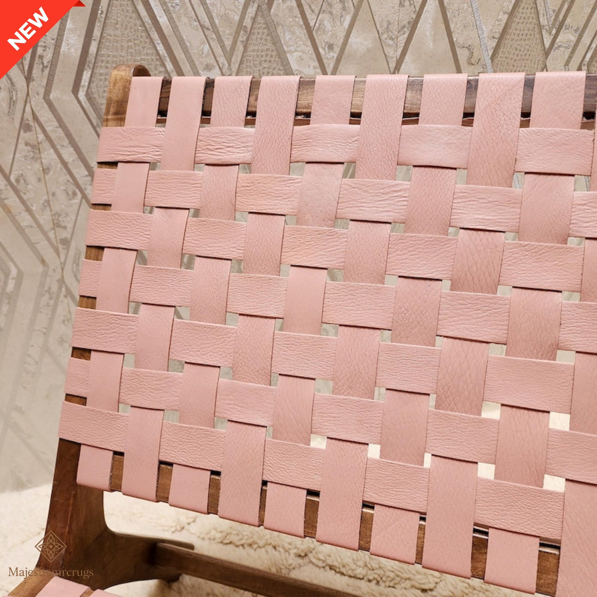 Handmade Walnut Wood Leather Chair: Moroccan Bohemian Decor