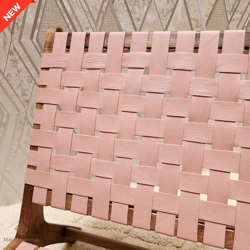 Handmade Walnut Wood Leather Chair: Moroccan Bohemian Decor