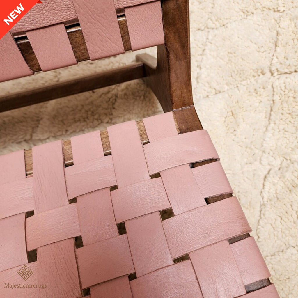 Handmade Walnut Wood Leather Chair: Moroccan Bohemian Decor