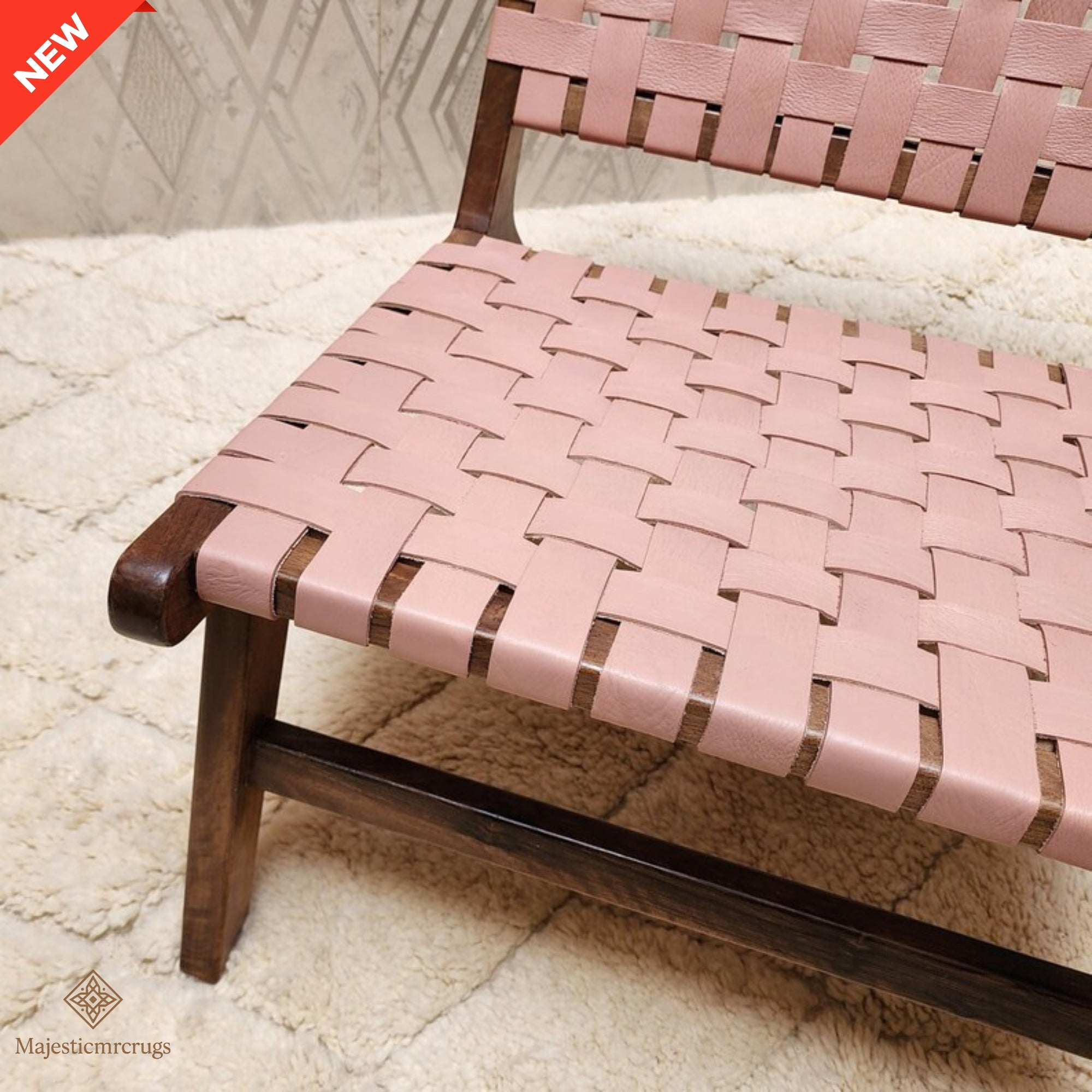 Handmade Walnut Wood Leather Chair: Moroccan Bohemian Decor