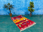 Handwoven Moroccan Amazigh Rug – Authentic Atlas Wool Carpet in Red & Gold – Berber Tribal Home Décor