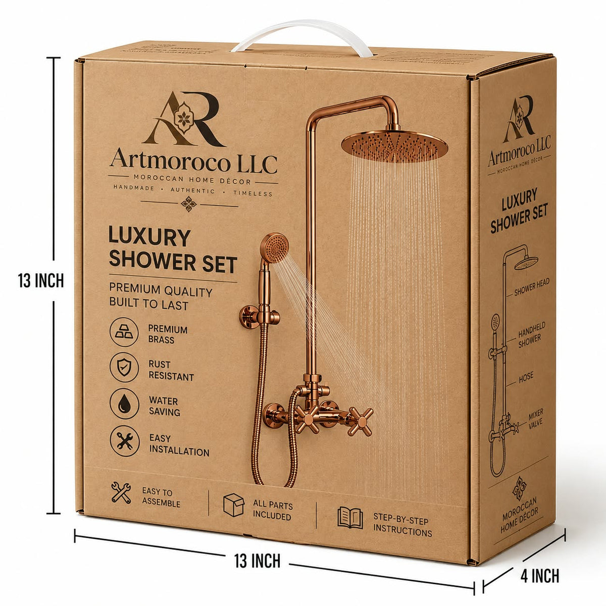 Handmade Solid Copper Brass Outdoor Shower System, Rainfall Garden Fixture