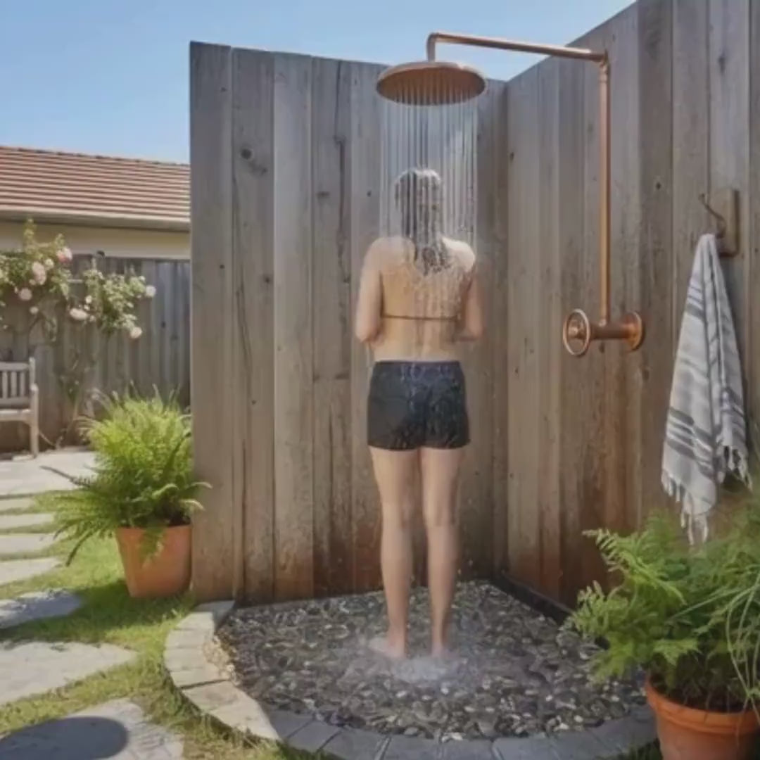 Handmade Solid Copper Brass Outdoor Shower System, Rainfall Garden Fixture